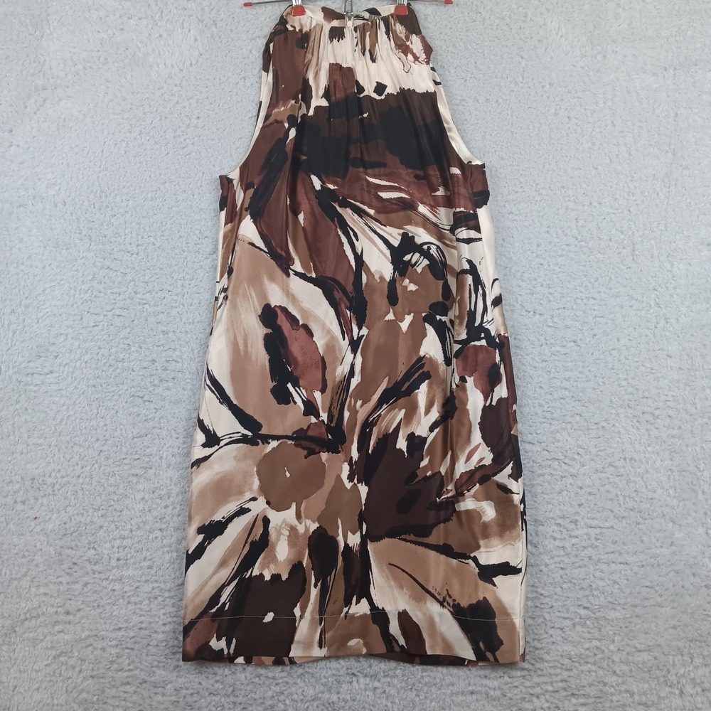 Taylor‎ Dress Halter Shift 4 Brown Abstract Floral Silk Sleeveless Sheath